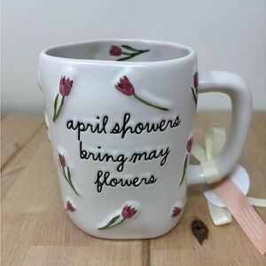 Rae Dunn APRIL SHOWERS BRING MAY FLOWERS Mug Double Sided Spring Collection New